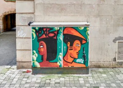 le Roi & la Reine (peut-être !) , peinte sur les deux portes d'un coffret Telecom Quartier du Petit Bayonne