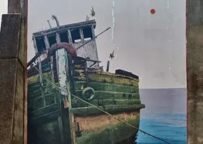 Street Art en Cévennes 25 Peinture Urbaine : Le Chalutier Échoué , rue Gambetta, à Bessèges : artiste: Nubian