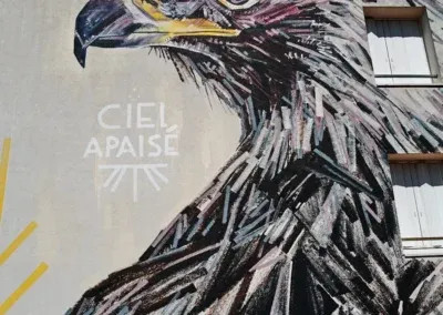 Street Art en Cévennes 26 Fresque de L'Aigle , résidence Lalle : artiste K.YOÔ