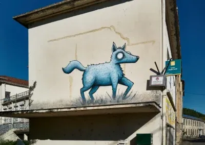 Street Art en Cévennes 14 Peinture Urbaine : Le Renard des Cévennes , Place du Souvenir , artiste : Broko